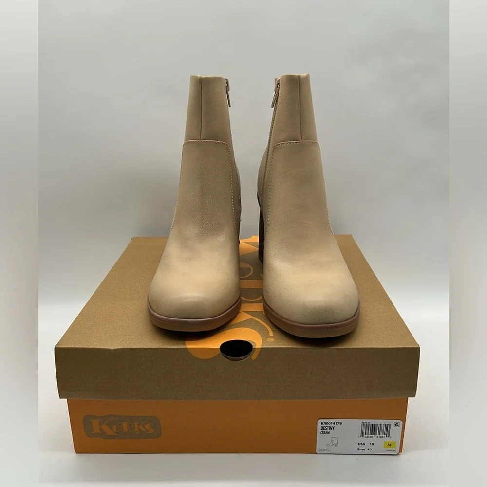 Korks Destiny Vegan Ankle Boots Cream Block Heel Zip | Women’s US 10 | NWB - Picture 14 of 14